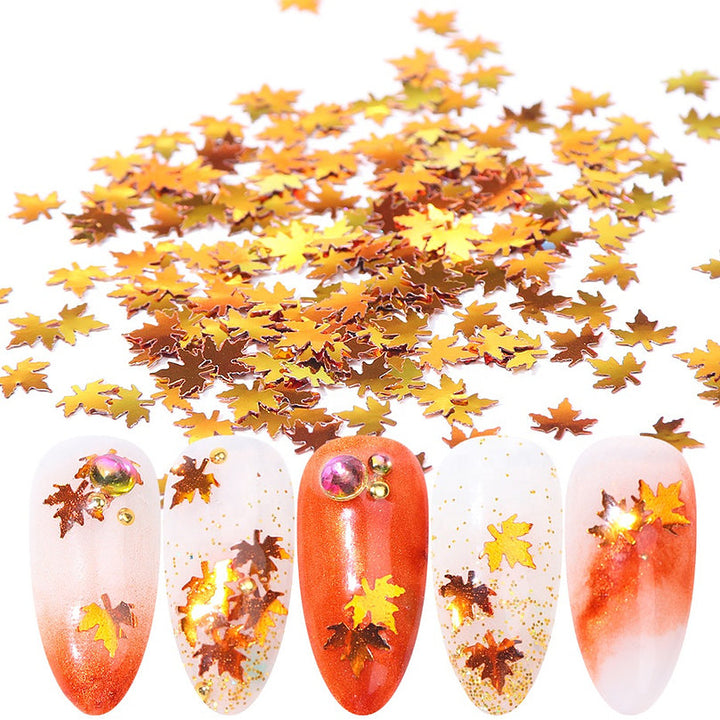 Holographic Autumn Leaf Shape Pzl Nails