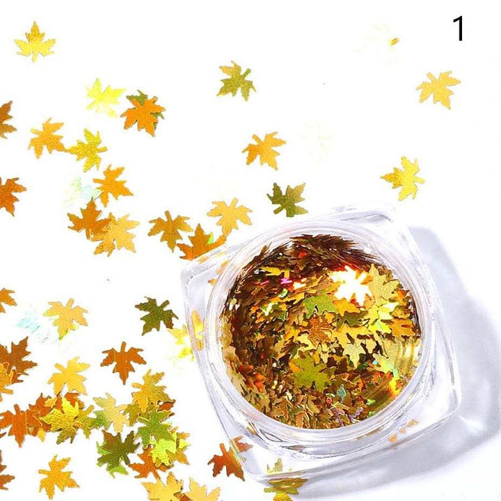 Holographic Autumn Leaf Shape Pzl Nails