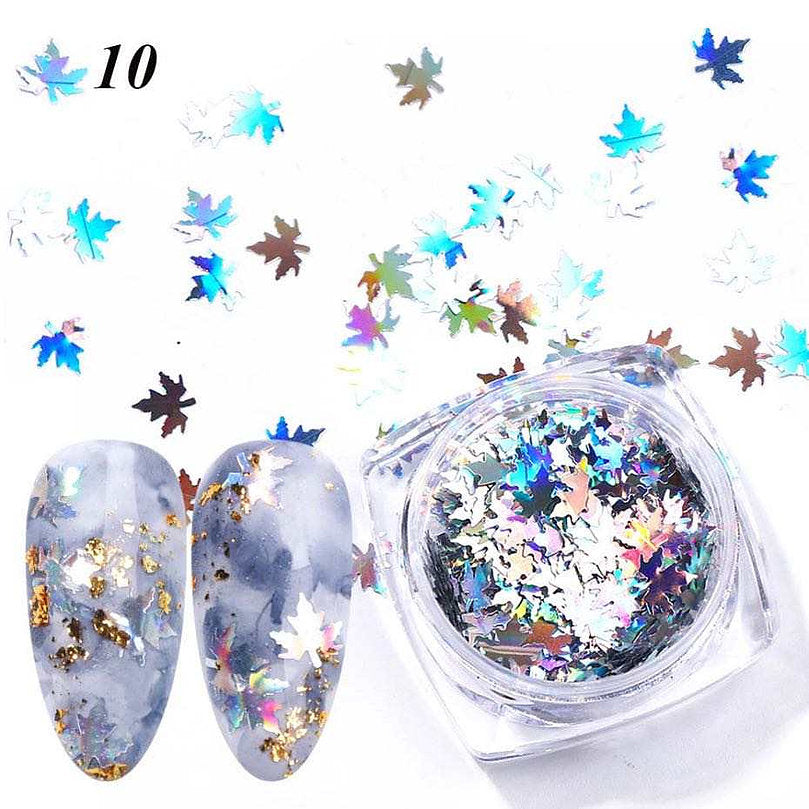 Holographic Autumn Leaf Shape Pzl Nails