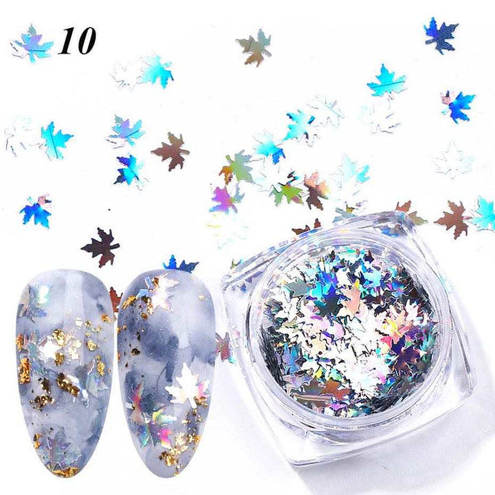 Holographic Autumn Leaf Shape Pzl Nails