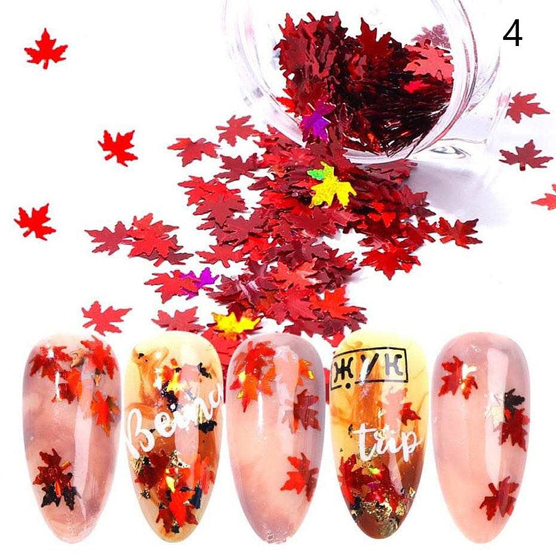 Holographic Autumn Leaf Shape Pzl Nails