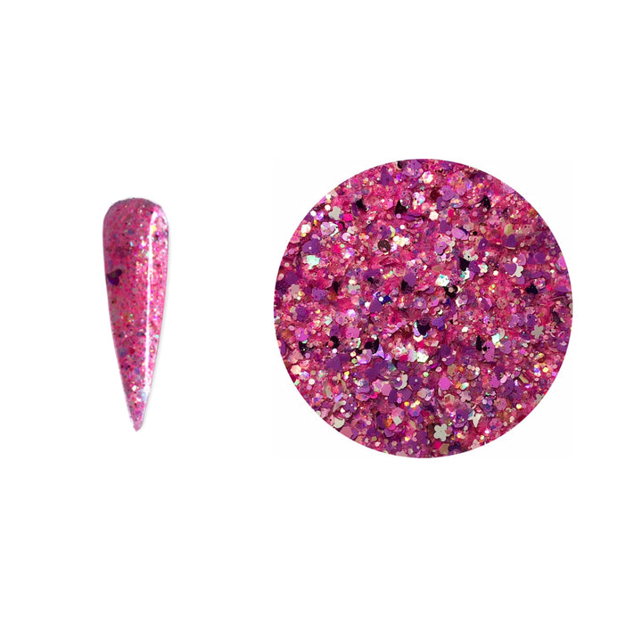 Pink Glitter Mix with Hearts Pzl Nails