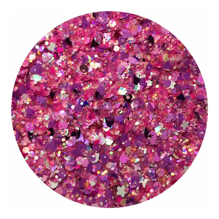 Pink Glitter Mix with Hearts Pzl Nails