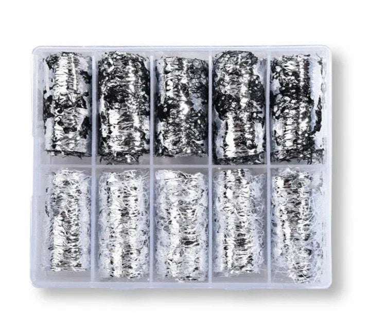 Silver Foil with Black White - Pzl Nails