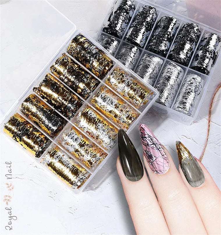 Gold Foil with Black White - Pzl Nails