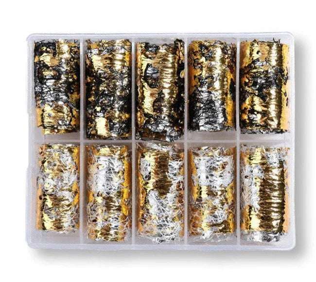 Gold Foil with Black White - Pzl Nails