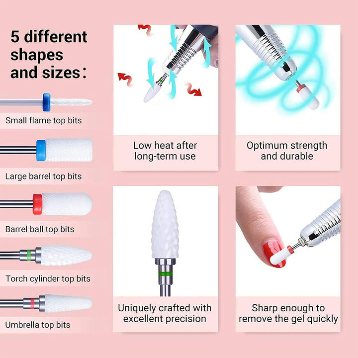 Ceramic Nail Drill Bits Set Pzl Nails