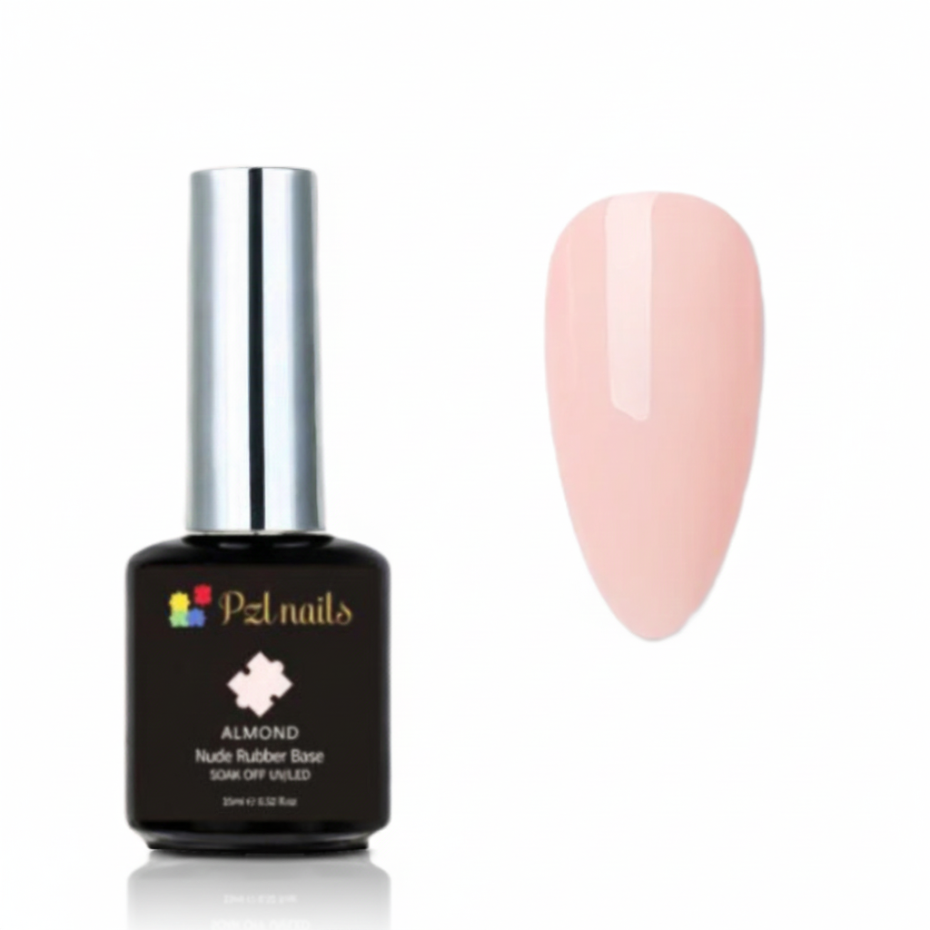 Nail polish bottle with a sample of pink nail color on a white background