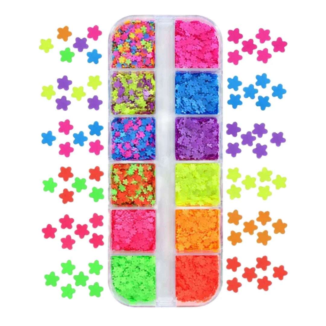 Mixed Neon Colored Star Shape - Pzl Nails