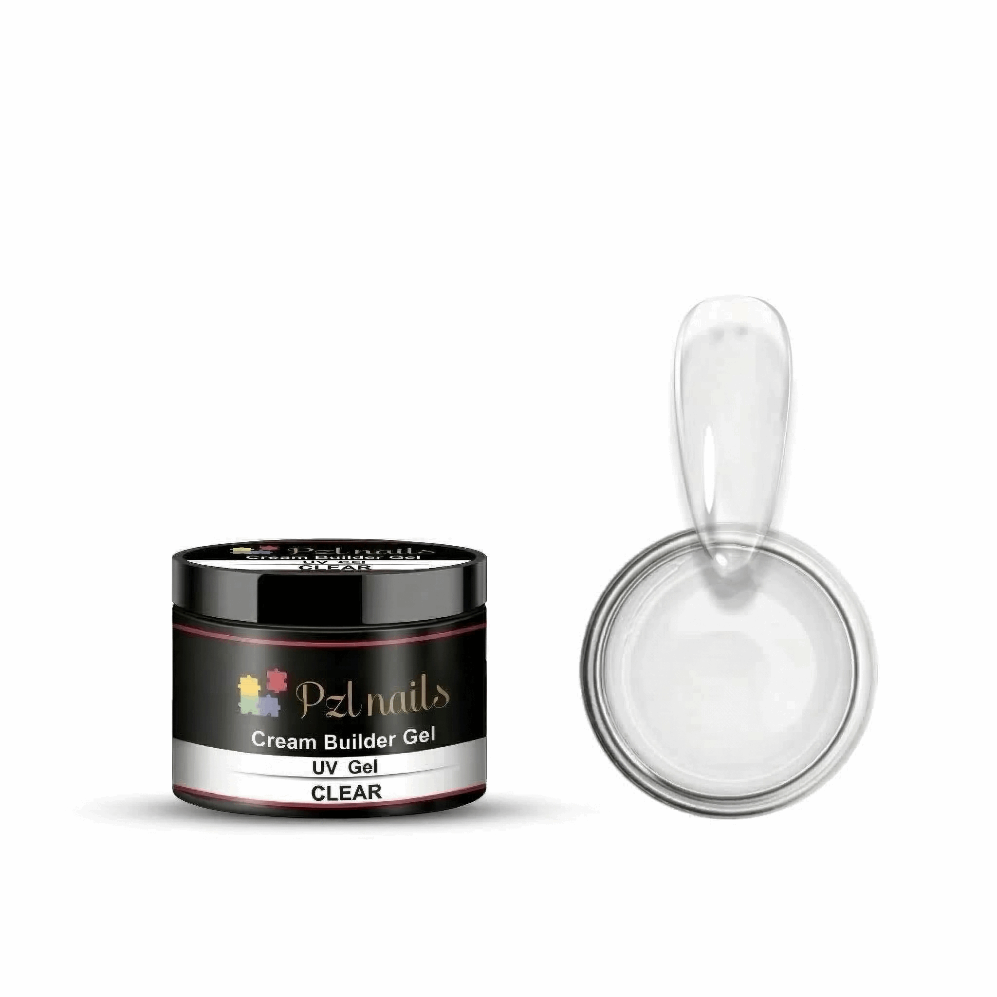 Pzl nails cream builder gel with a clear sample on a white background