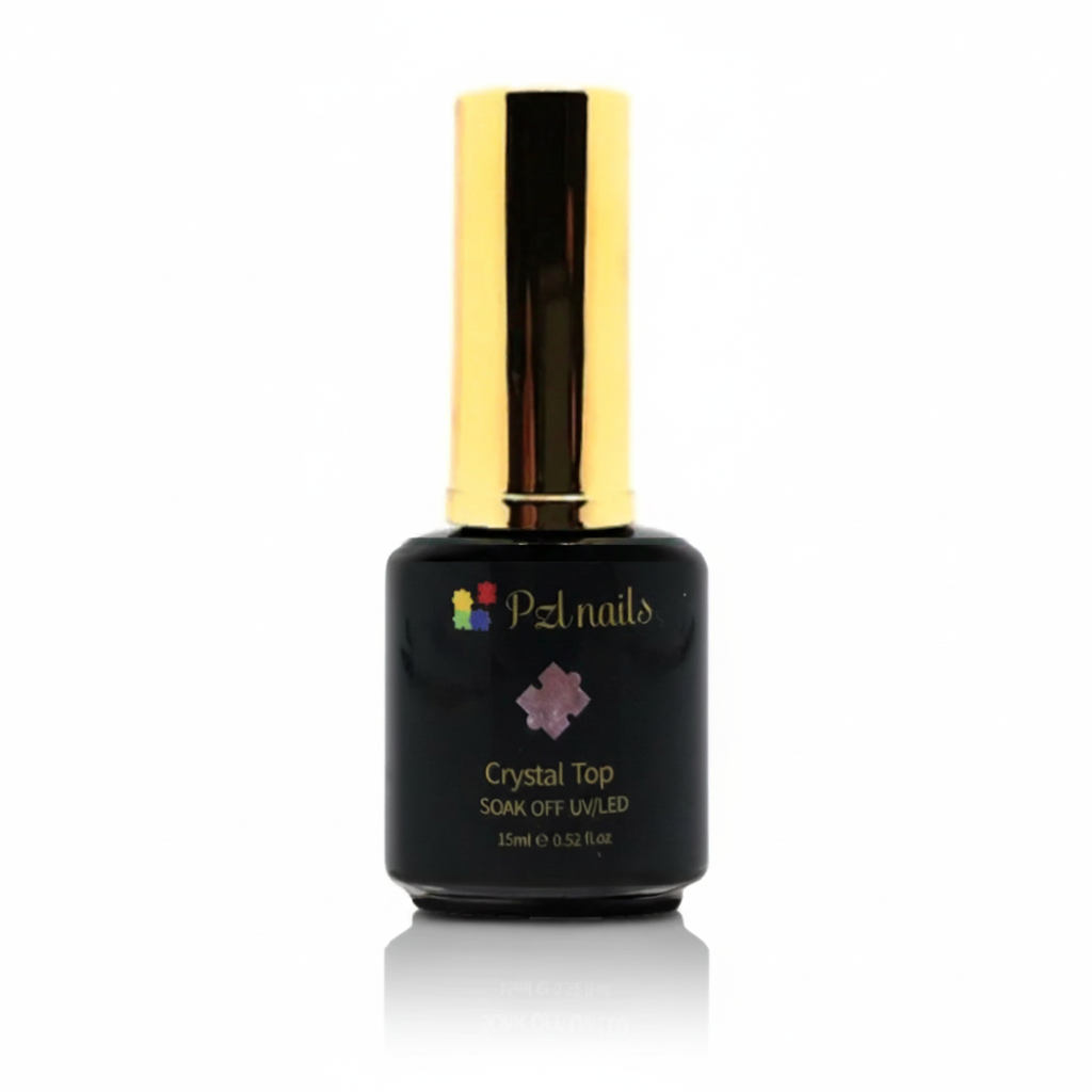 Black nail polish bottle with gold cap on a white background
