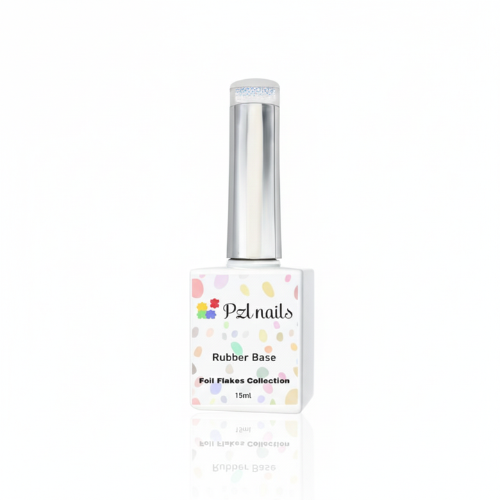 PZL Nails rubber base coat bottle with colorful label on a white background