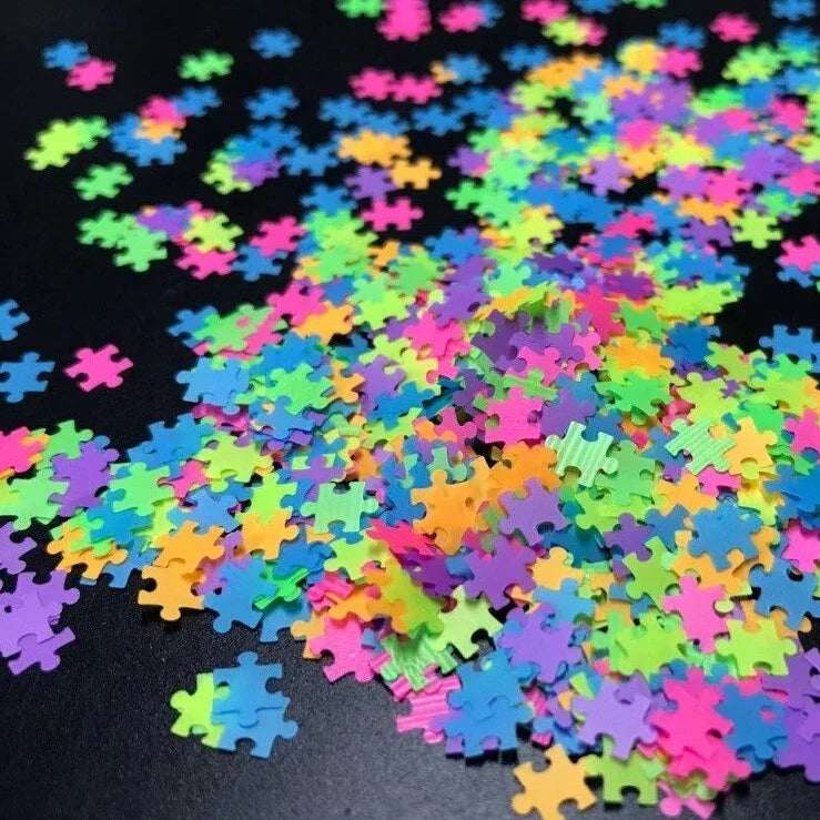 Autism Puzzle Glitter Neon - Pzl Nails
