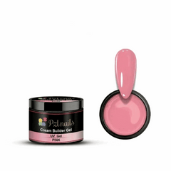 Pink nail gel with a jar labeled 'PzNails' on a white background