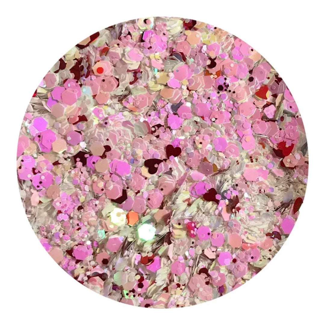 White Glitter Mix with Hearts - Pzl Nails