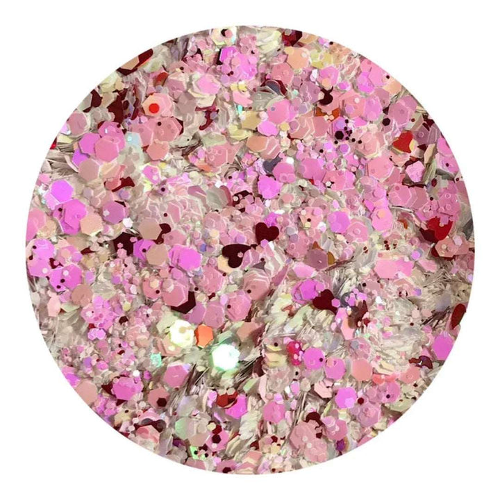 White Glitter Mix with Hearts - Pzl Nails