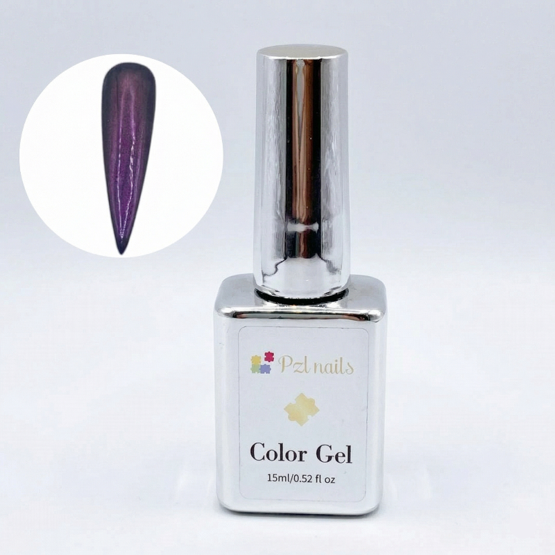 PZL Nails color gel bottle with a close-up of a purple nail tip on a light gray background