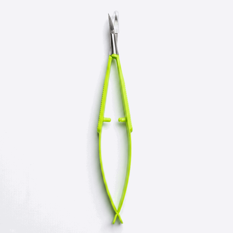 Green tongs with a silver tip on a white background
