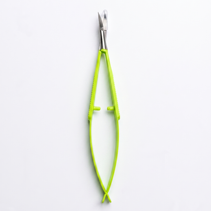 Green tongs with a silver tip on a white background