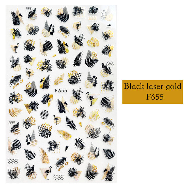 Black Laser Gold Stickers Pzl Nails