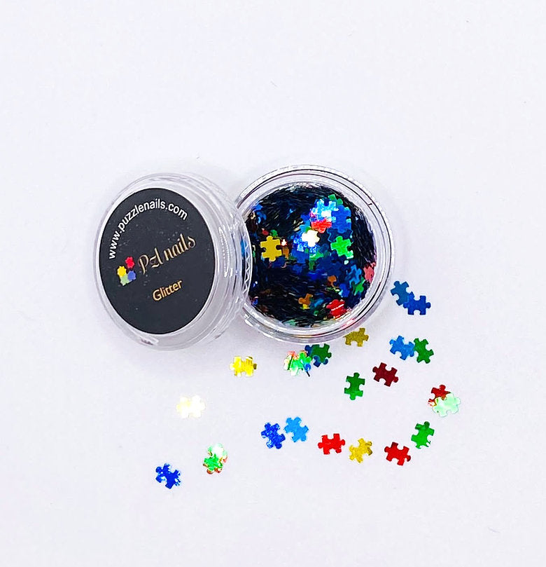 Autism Puzzle Glitter Pzl Nails