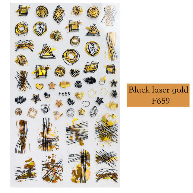 Black Laser Gold Stickers Pzl Nails