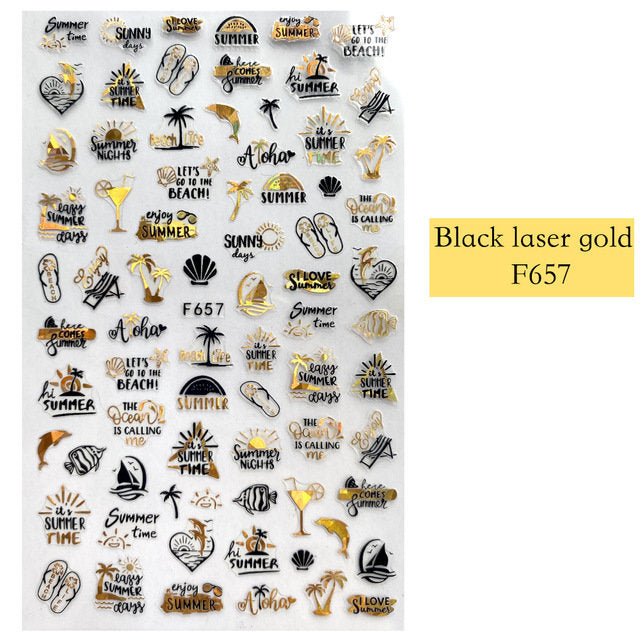 Black Laser Gold Stickers Pzl Nails