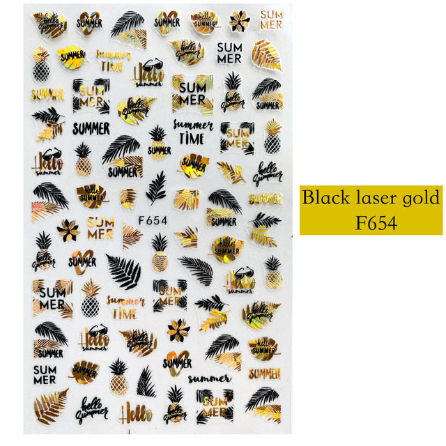 Black Laser Gold Stickers Pzl Nails