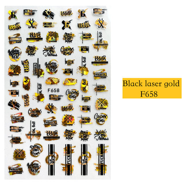 Black Laser Gold Stickers Pzl Nails