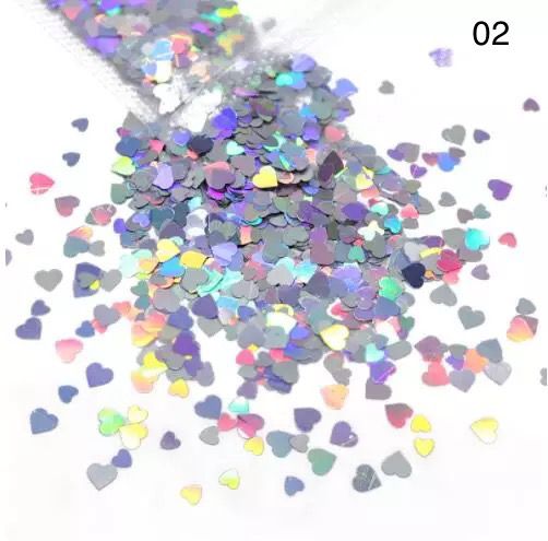 Holographic Valentine Heart Sequins Pzl Nails