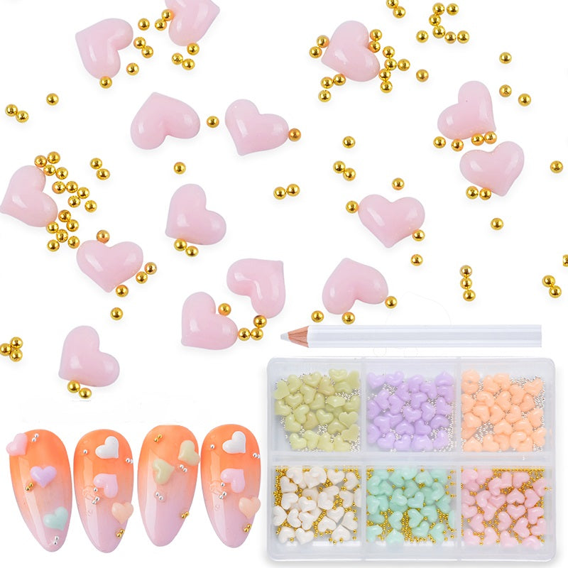 Heart Shapes with Metal Caviar Pzl Nails