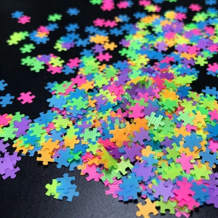 Autism Puzzle Glitter Neon Pzl Nails