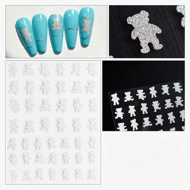 Silver Bear Sticker Pzl Nails