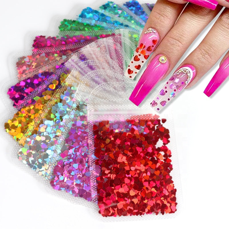 Holographic Valentine Heart Sequins Pzl Nails