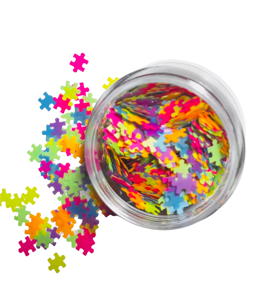 Autism Puzzle Glitter Neon Pzl Nails