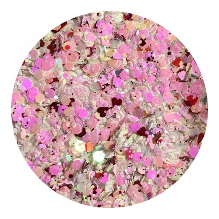 White Glitter Mix with Hearts Pzl Nails