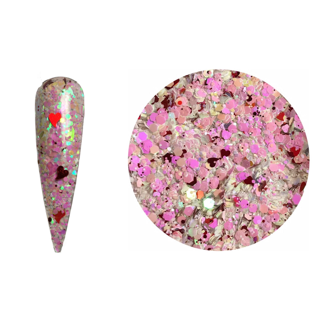 White Glitter Mix with Hearts Pzl Nails